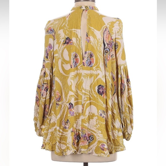 Free People Gold Drift Away Tunic Dress Oversized Blouse Chartreuse Size XS - Picture 6 of 9